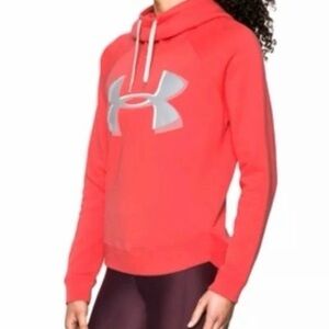 Under Armour Women’s Coral Red Pullover Hoodie with Silver Logo